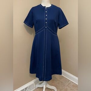 Vintage 1960s Navy Blue A-Line Dress Lady Laura by Toni Todd Contrast Stitching